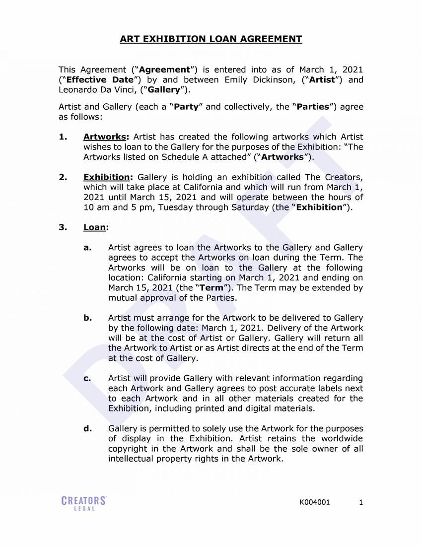 Art Exhibition Loan Agreement Creators Legal Art Exhibition Loan Agreement Creators Legal