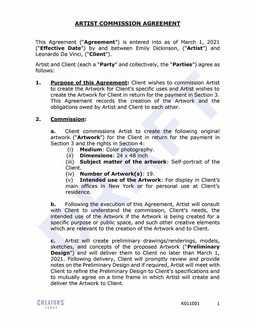Art Commission Agreement Template Art Commission Agreement Template