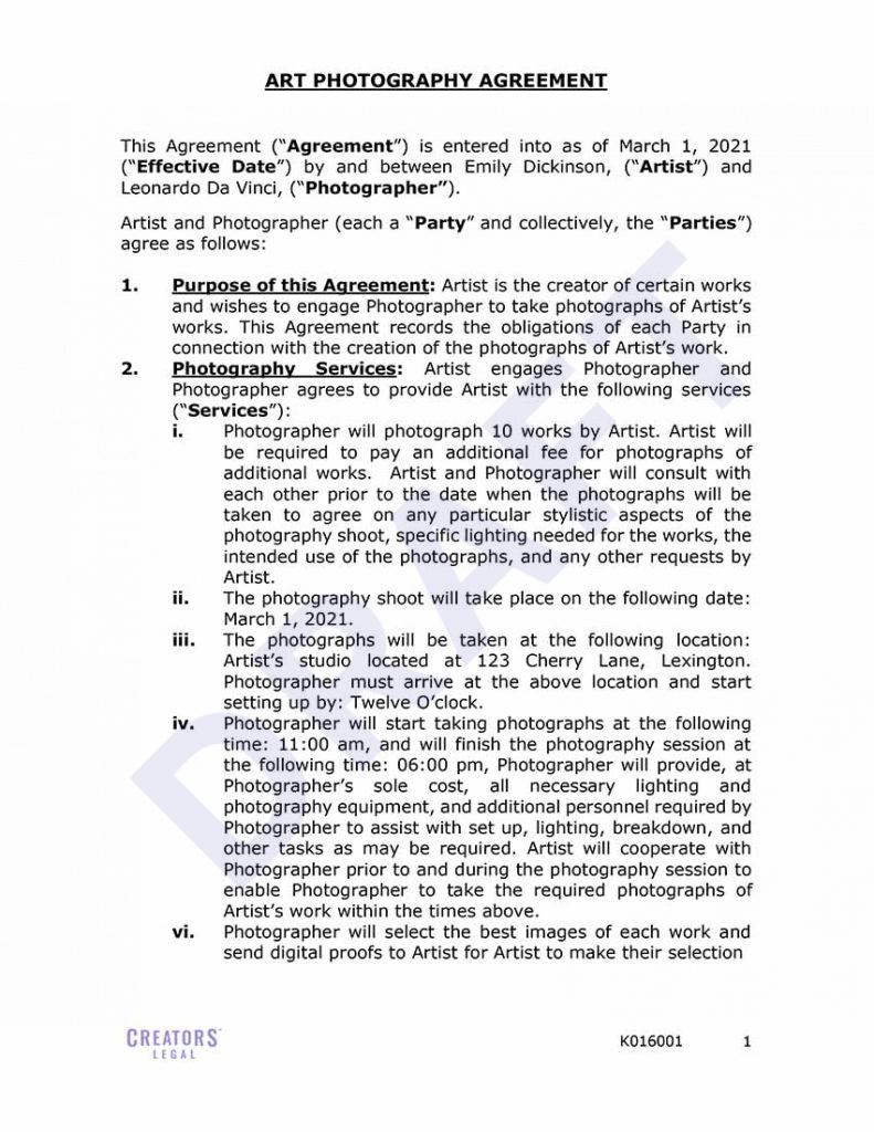 Legal draft of Art Photography Agreement