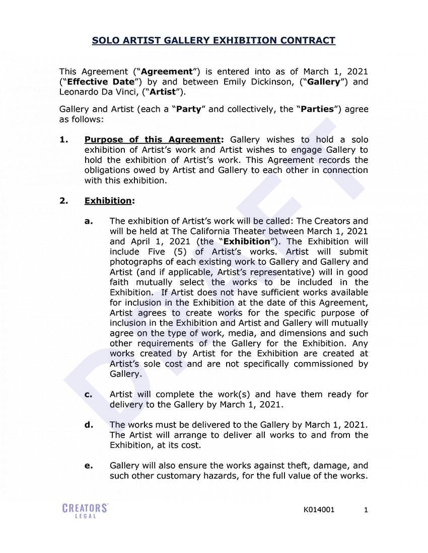 Artist Gallery Exhibition Contract Creators Legal