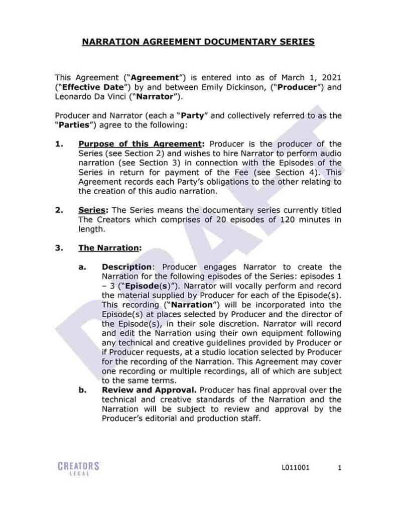 Creators Legal Documentary Narration Agreement Documentary Series