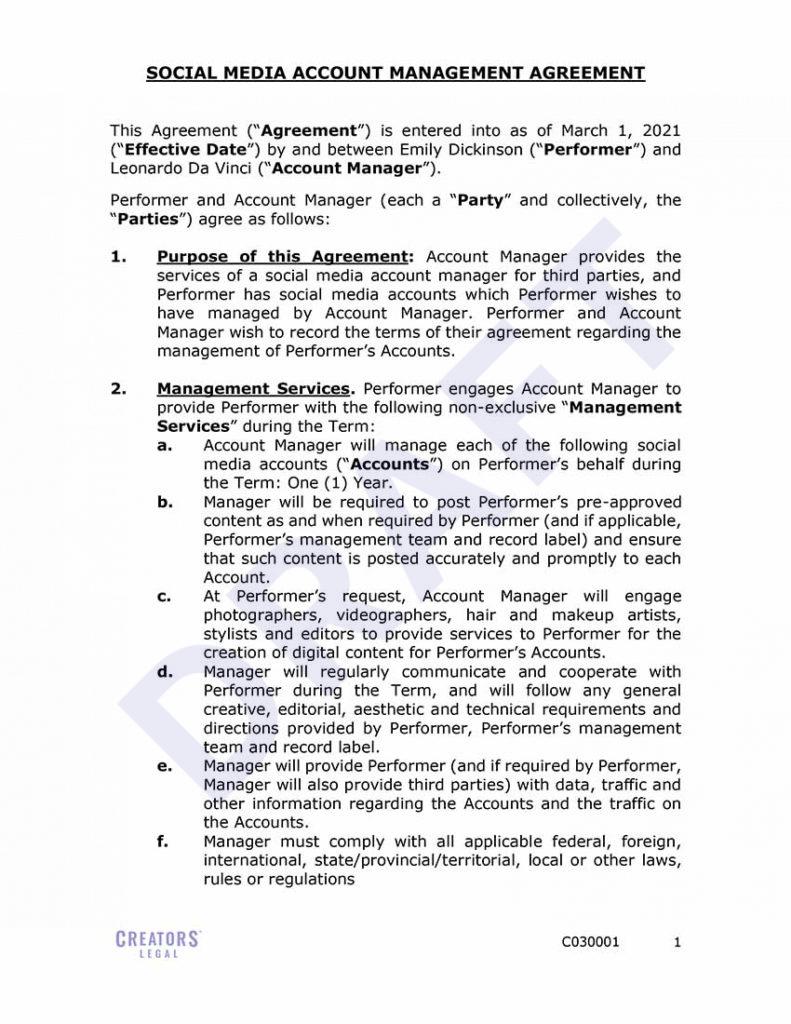 Social Media Account Management Agreement