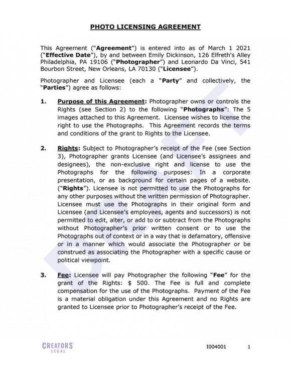 Customizable Photo Licensing Agreement Creators Legal Customizable Photo Licensing Agreement Creators Legal