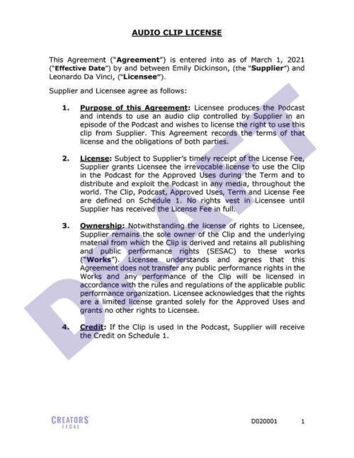 Creators Legal Podcast Audio Clip License