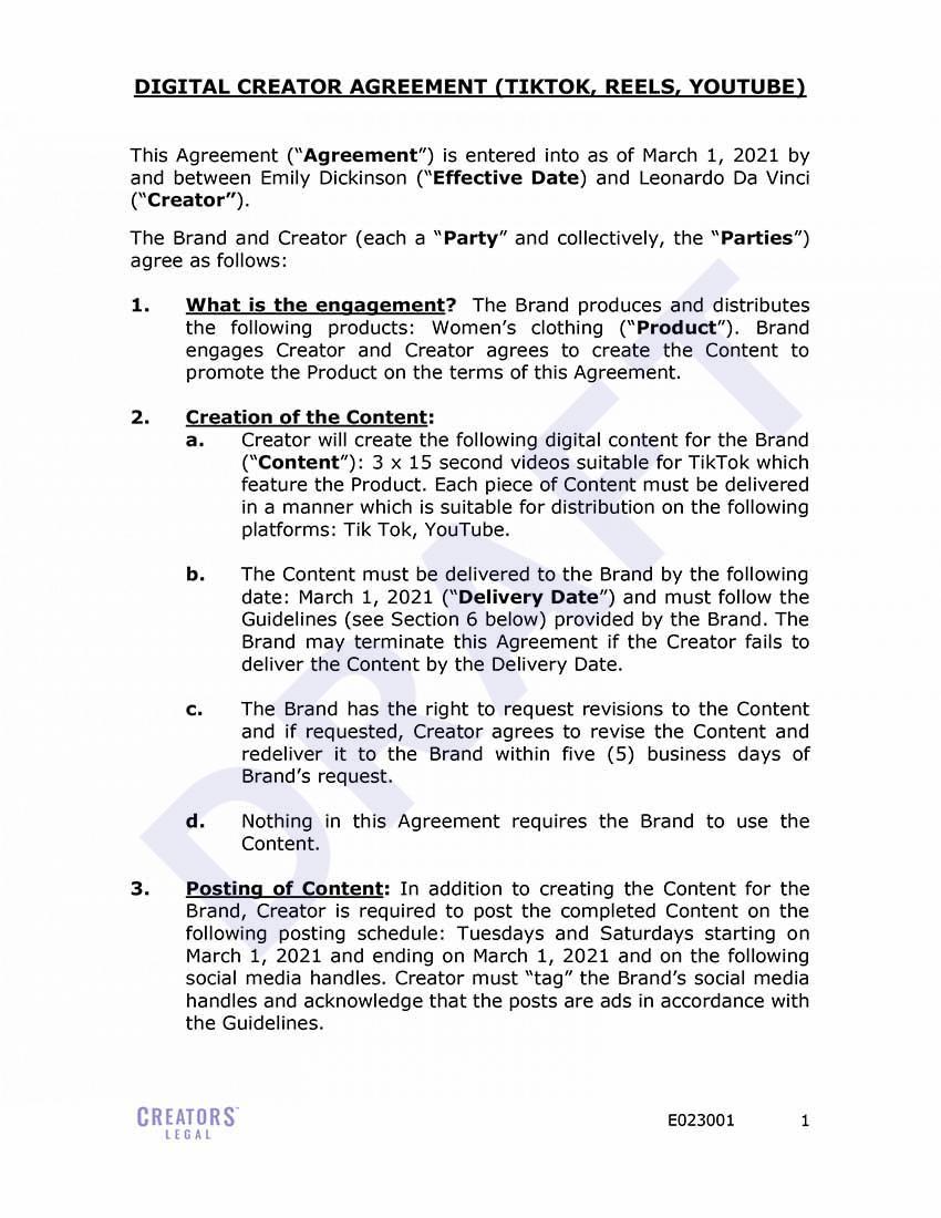Content Creator Agreement Creators Legal