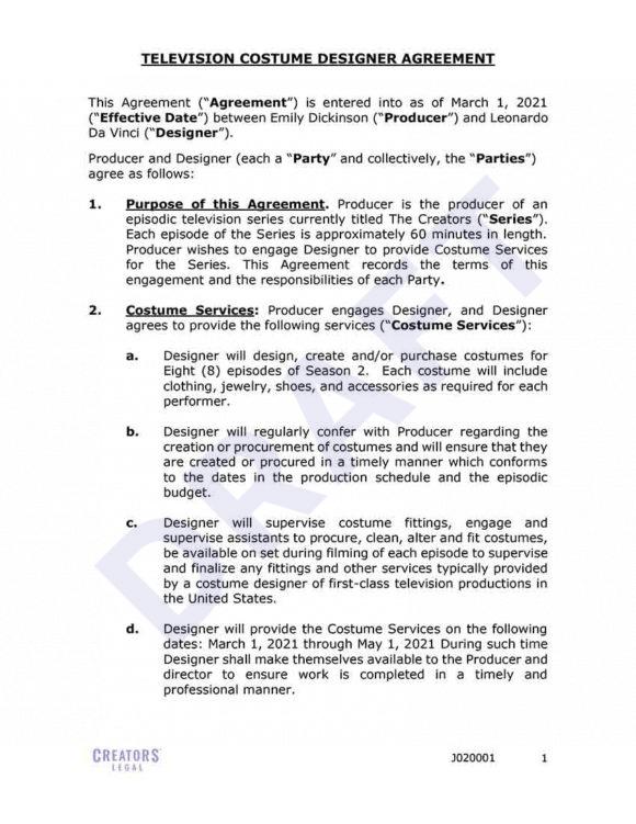 Television Costume Designer Agreement Creators Legal Television Costume Designer Agreement Creators Legal
