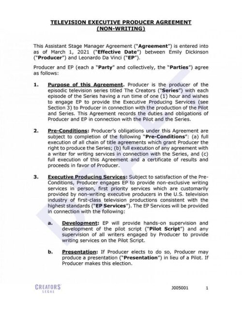 Television Executive Producer Agreement (Non-Writing)