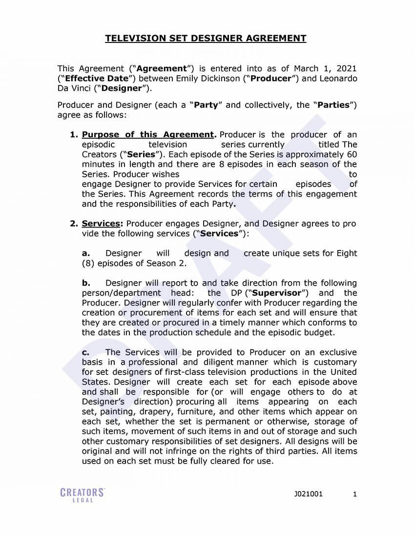 Television Set Designer Agreement Creators Legal Television Set Designer Agreement Creators Legal