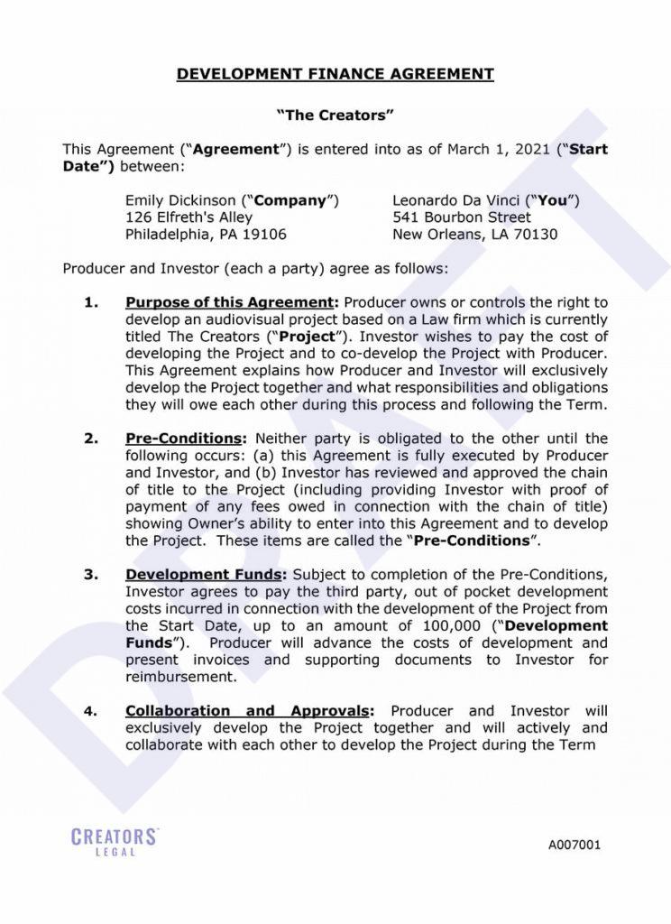 Film Development Finance Agreement