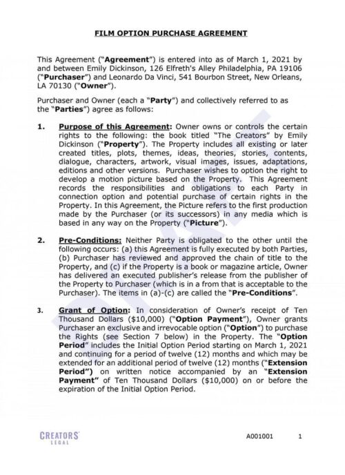 Film Option Purchase Agreement