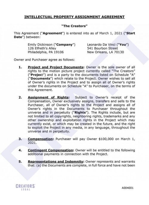 Film Intellectual Property Assignment Agreement