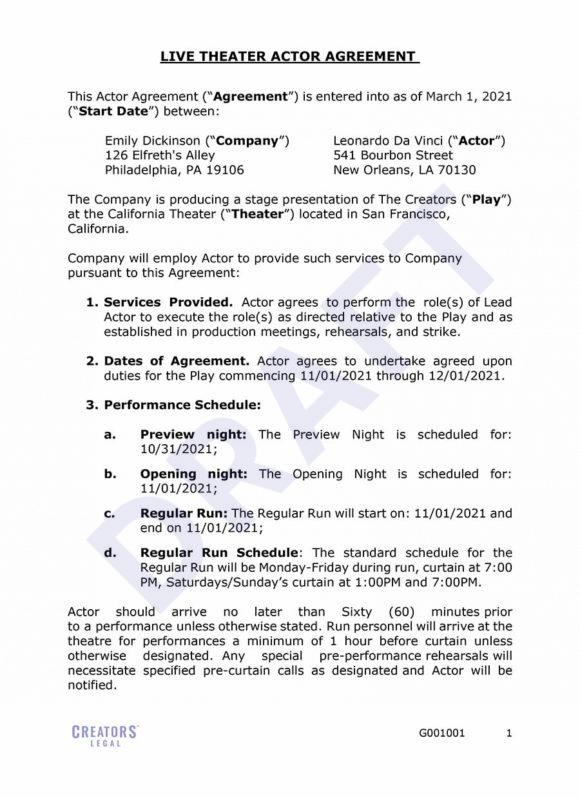 Actor Agreement Creators Legal