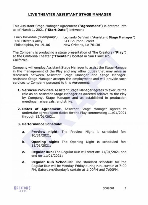 Live Theater Assistant Stage Manager