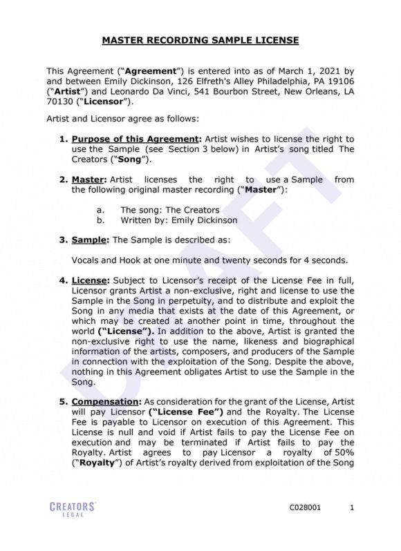 Master Recording Sample License Creators Legal