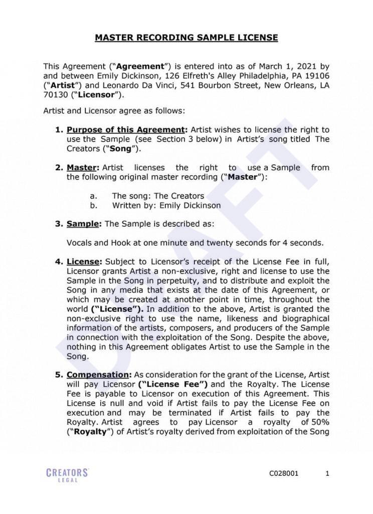 Master Recording Sample License Creators Legal