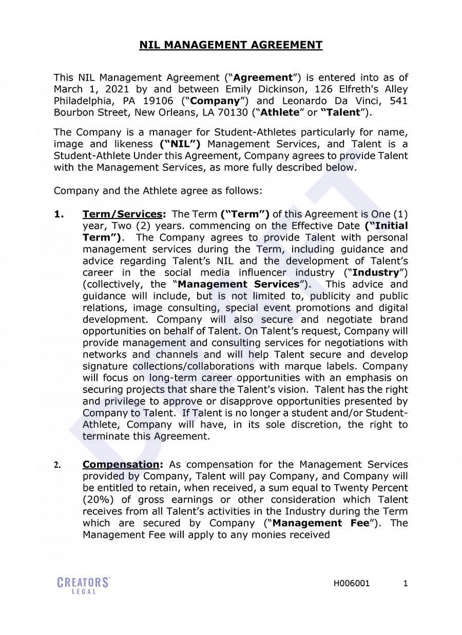 Nil Agreement Template