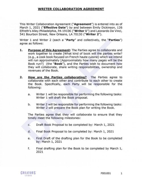 Writer Collaboration Agreement