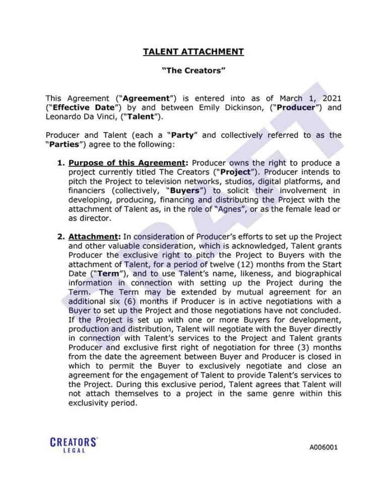 Film Talent Attachment - Creators Legal