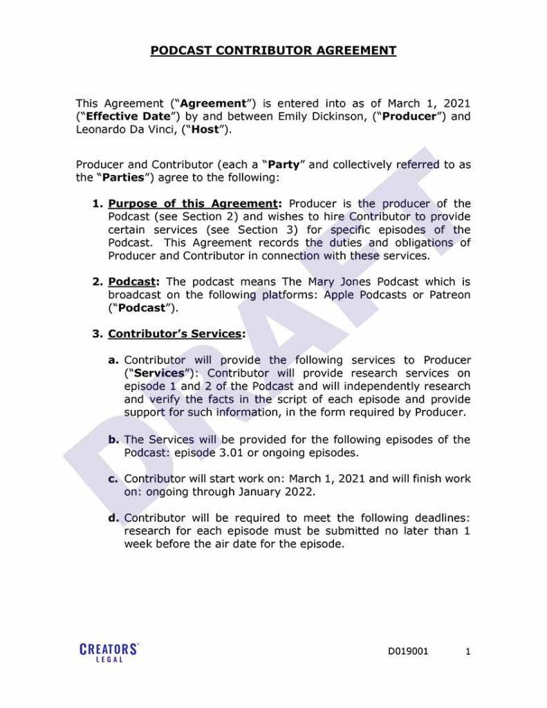Creators Legal Podcast Contributor Agreement