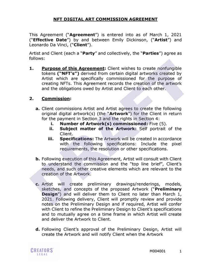 NFT Digital Art Commission Agreement Creators Legal NFT Digital Art Commission Agreement Creators Legal