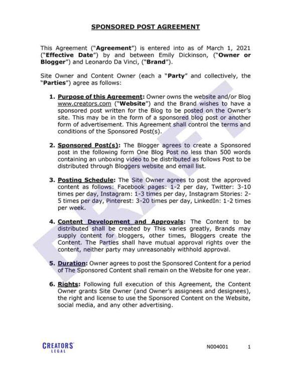 Sponsored Post Agreement Creators Legal Sponsored Post Agreement Creators Legal