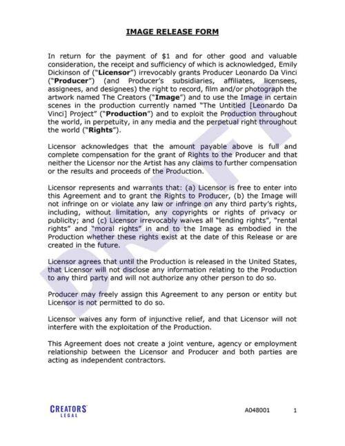 Creators Legal Film Image Release Form