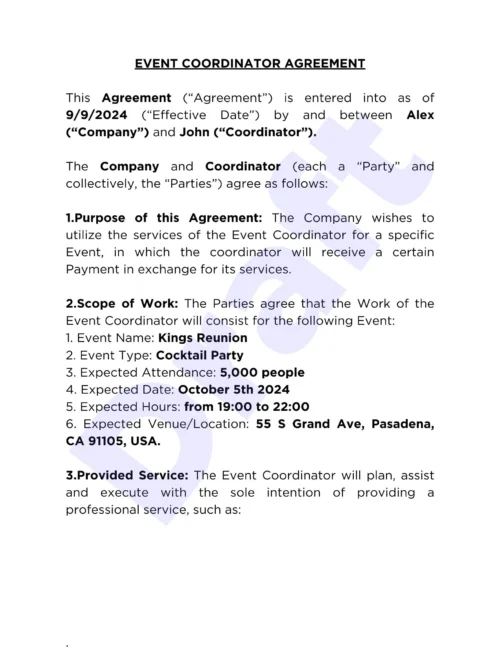 Creators Legal - Editable contracts for creators - Event Coordinator Agreement