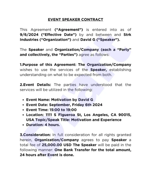 Creators Legal - Editable contracts for creators - Event Speaker Contract