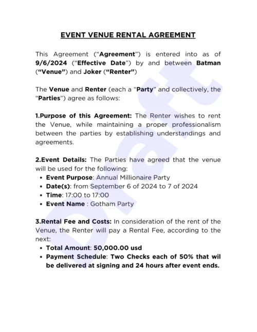 Creators Legal - Editable contracts for creators - Event Venue Rental Agreement