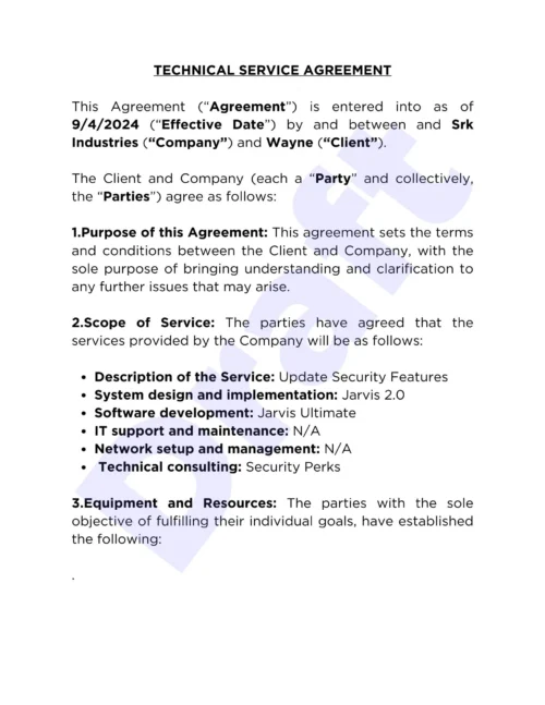 Creators Legal - Editable contracts for creators - Technical Service Agreement